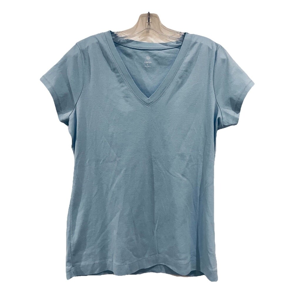 Caslon Light Blue V Neck Cotton Knit T-shirt Cap Short Sleeves XL
